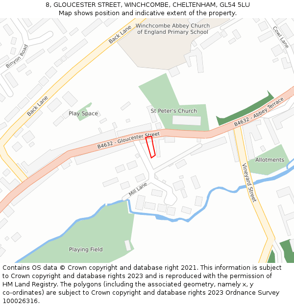 8, GLOUCESTER STREET, WINCHCOMBE, CHELTENHAM, GL54 5LU: Location map and indicative extent of plot