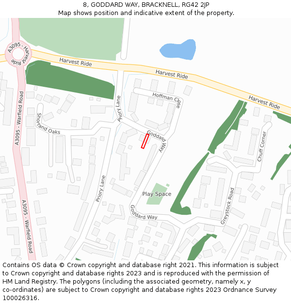 8, GODDARD WAY, BRACKNELL, RG42 2JP: Location map and indicative extent of plot