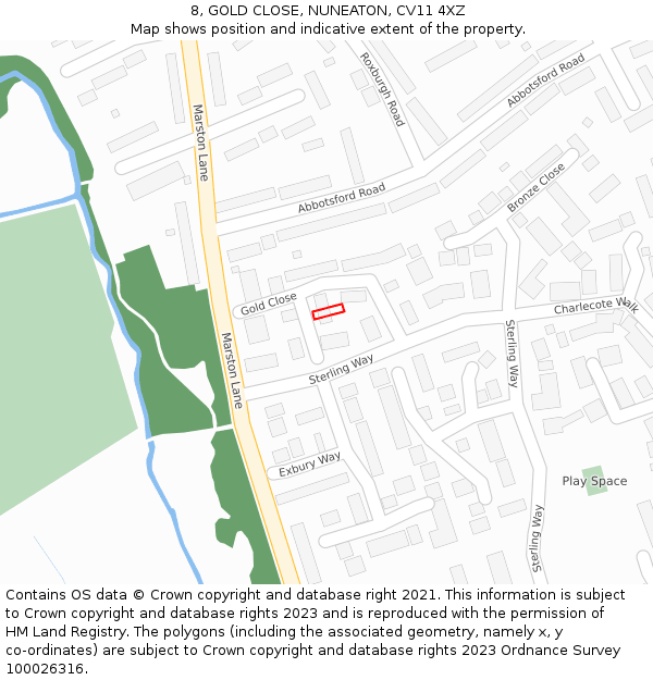 8, GOLD CLOSE, NUNEATON, CV11 4XZ: Location map and indicative extent of plot