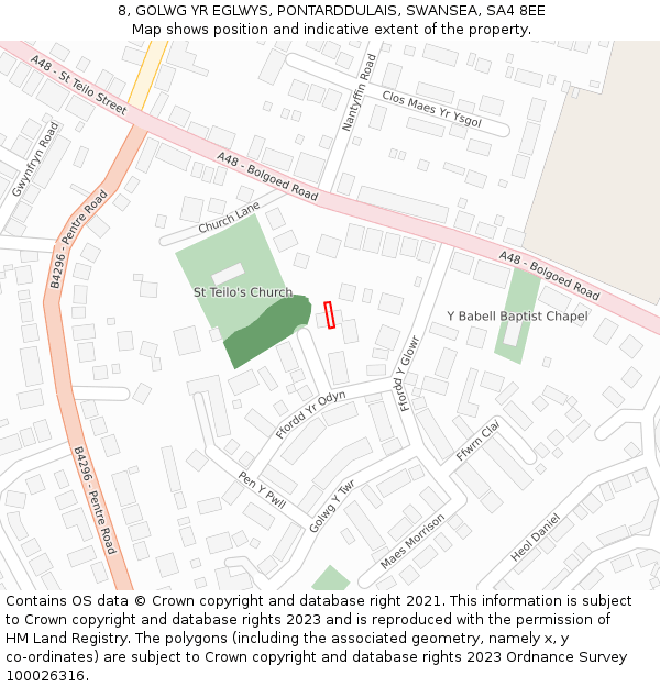 8, GOLWG YR EGLWYS, PONTARDDULAIS, SWANSEA, SA4 8EE: Location map and indicative extent of plot