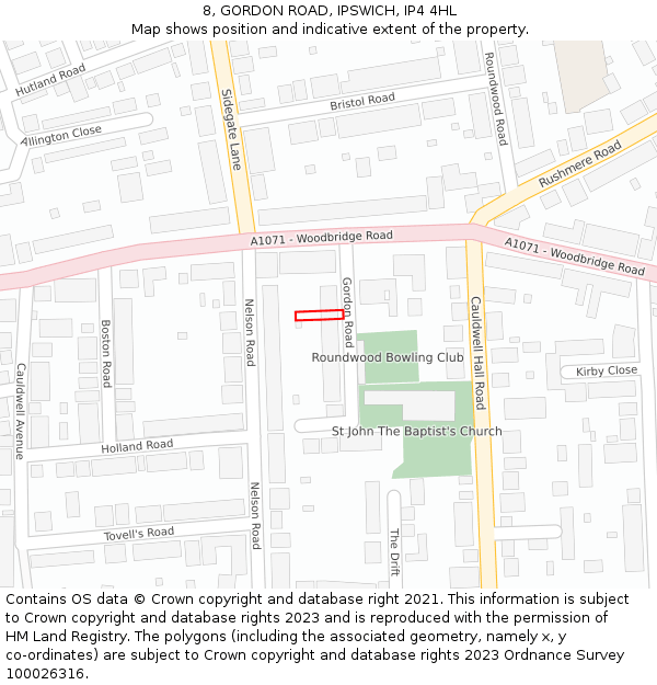 8, GORDON ROAD, IPSWICH, IP4 4HL: Location map and indicative extent of plot