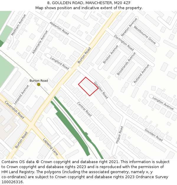 8, GOULDEN ROAD, MANCHESTER, M20 4ZF: Location map and indicative extent of plot