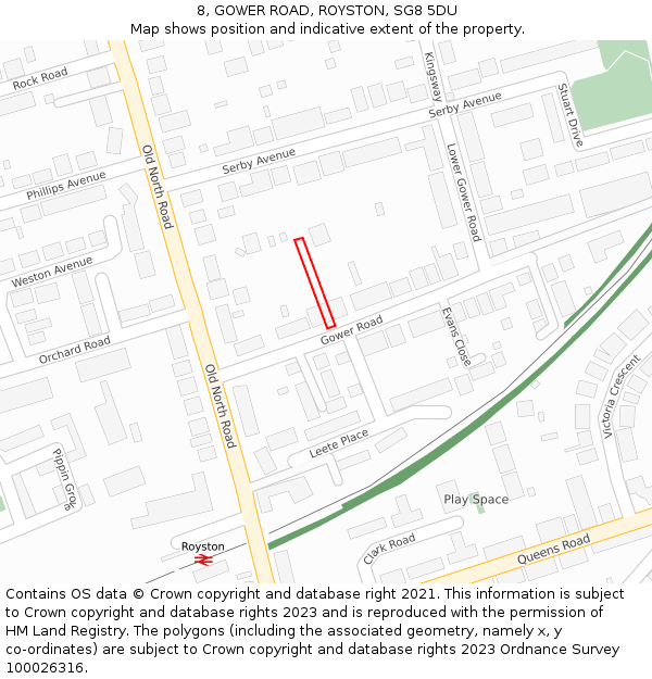 8, GOWER ROAD, ROYSTON, SG8 5DU: Location map and indicative extent of plot