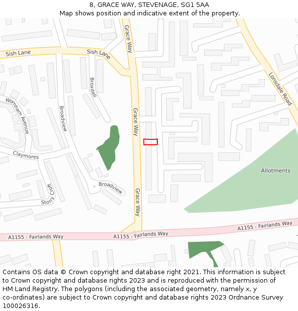 8, GRACE WAY, STEVENAGE, SG1 5AA: Location map and indicative extent of plot