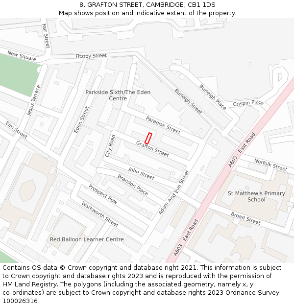 8, GRAFTON STREET, CAMBRIDGE, CB1 1DS: Location map and indicative extent of plot