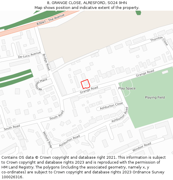 8, GRANGE CLOSE, ALRESFORD, SO24 9HN: Location map and indicative extent of plot