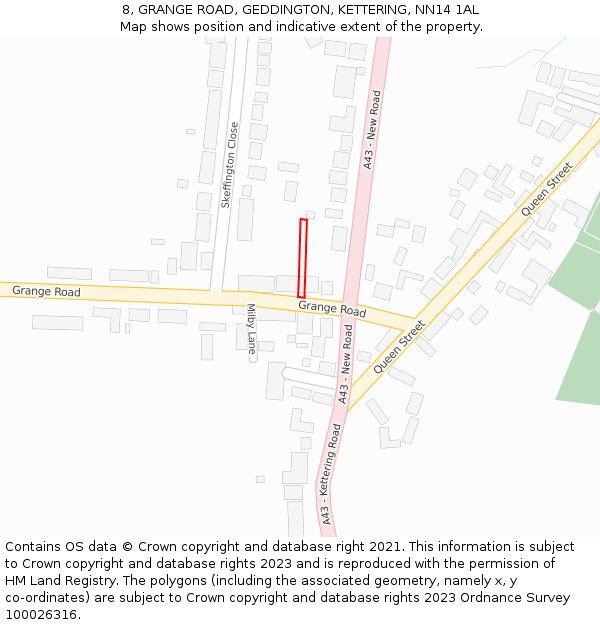 8, GRANGE ROAD, GEDDINGTON, KETTERING, NN14 1AL: Location map and indicative extent of plot