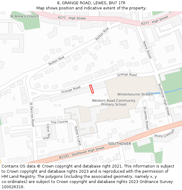 8, GRANGE ROAD, LEWES, BN7 1TR: Location map and indicative extent of plot