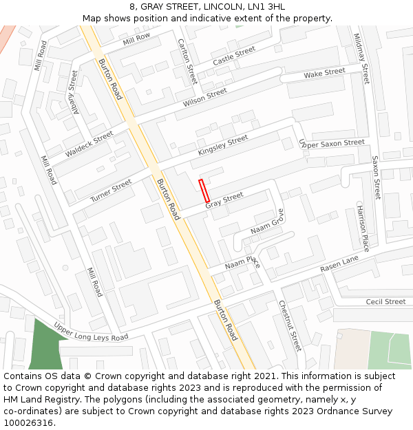 8, GRAY STREET, LINCOLN, LN1 3HL: Location map and indicative extent of plot