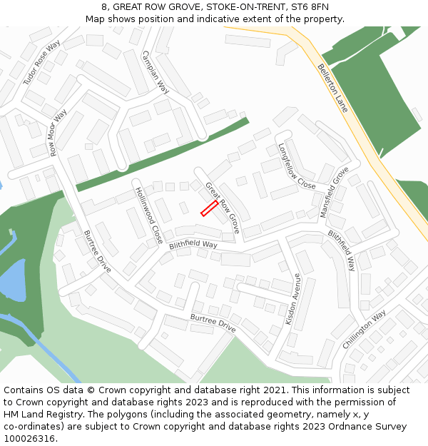 8, GREAT ROW GROVE, STOKE-ON-TRENT, ST6 8FN: Location map and indicative extent of plot