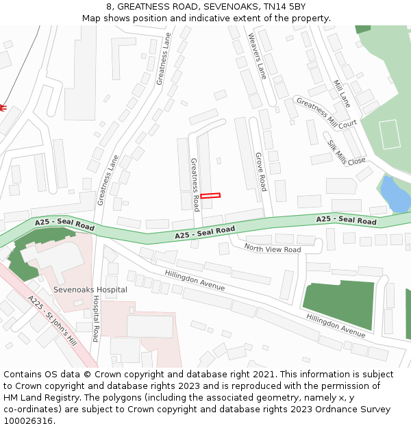 8, GREATNESS ROAD, SEVENOAKS, TN14 5BY: Location map and indicative extent of plot