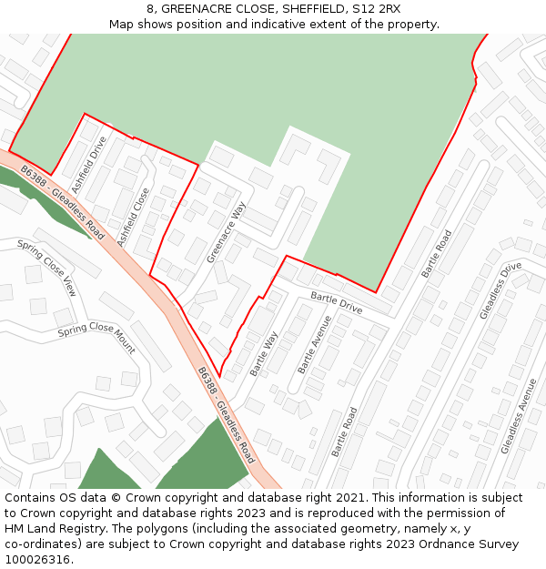 8, GREENACRE CLOSE, SHEFFIELD, S12 2RX: Location map and indicative extent of plot