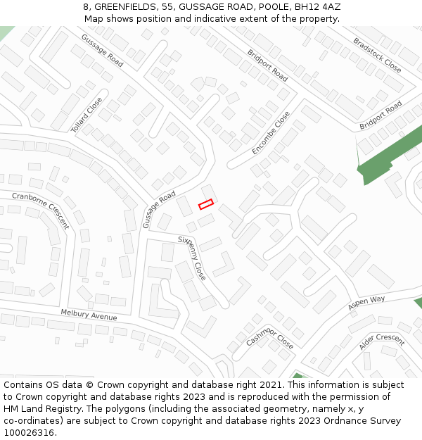 8, GREENFIELDS, 55, GUSSAGE ROAD, POOLE, BH12 4AZ: Location map and indicative extent of plot