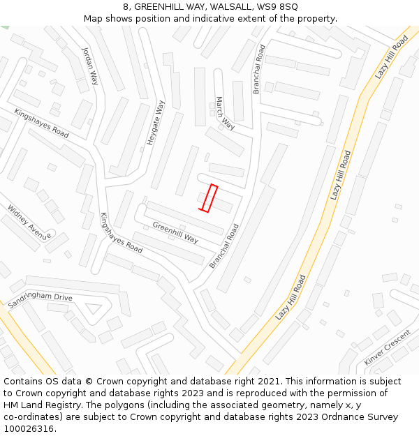 8, GREENHILL WAY, WALSALL, WS9 8SQ: Location map and indicative extent of plot