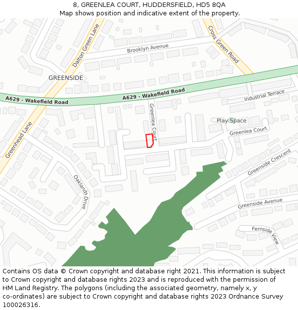 8, GREENLEA COURT, HUDDERSFIELD, HD5 8QA: Location map and indicative extent of plot