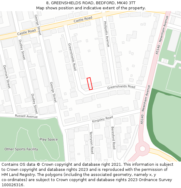 8, GREENSHIELDS ROAD, BEDFORD, MK40 3TT: Location map and indicative extent of plot