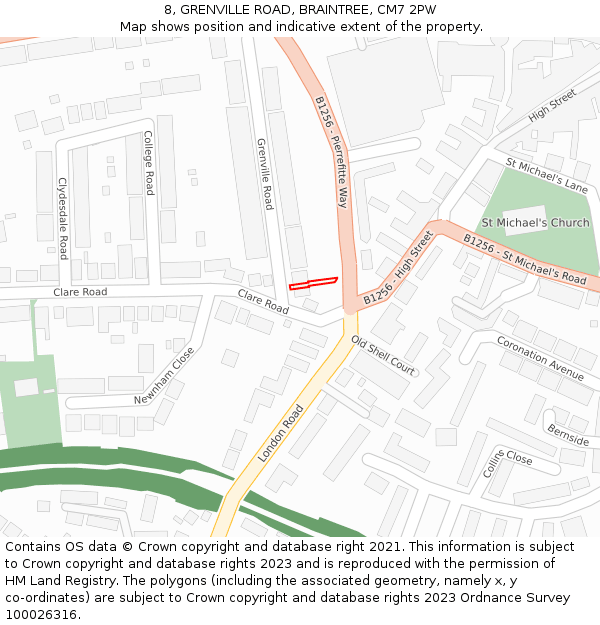 8, GRENVILLE ROAD, BRAINTREE, CM7 2PW: Location map and indicative extent of plot
