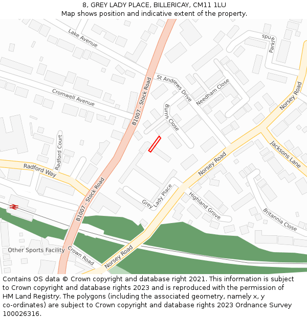 8, GREY LADY PLACE, BILLERICAY, CM11 1LU: Location map and indicative extent of plot