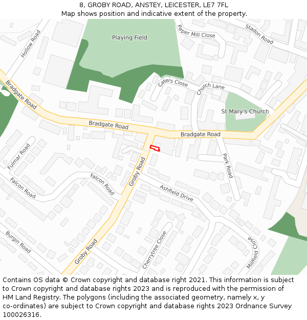 8, GROBY ROAD, ANSTEY, LEICESTER, LE7 7FL: Location map and indicative extent of plot
