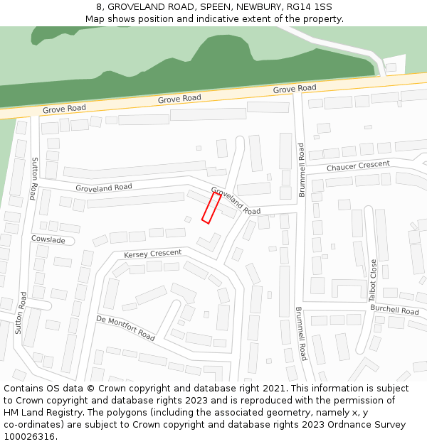 8, GROVELAND ROAD, SPEEN, NEWBURY, RG14 1SS: Location map and indicative extent of plot