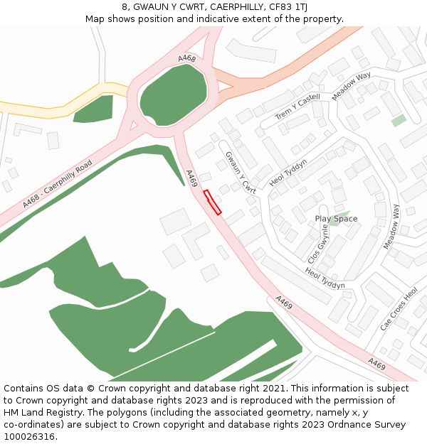 8, GWAUN Y CWRT, CAERPHILLY, CF83 1TJ: Location map and indicative extent of plot