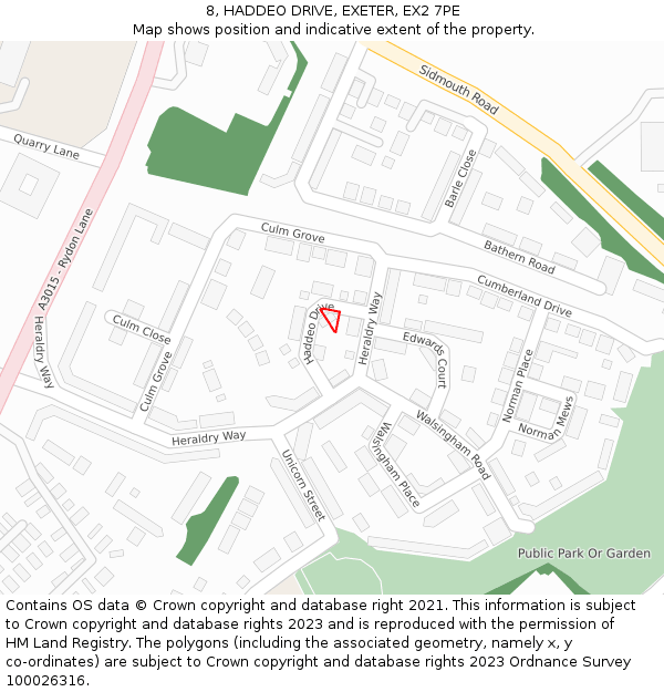 8, HADDEO DRIVE, EXETER, EX2 7PE: Location map and indicative extent of plot