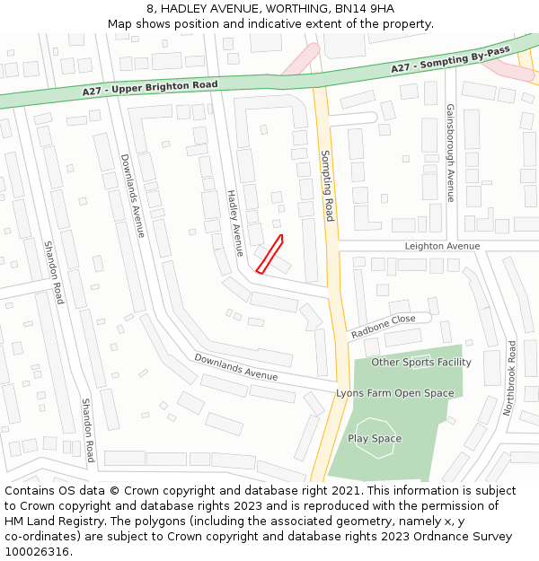 8, HADLEY AVENUE, WORTHING, BN14 9HA: Location map and indicative extent of plot
