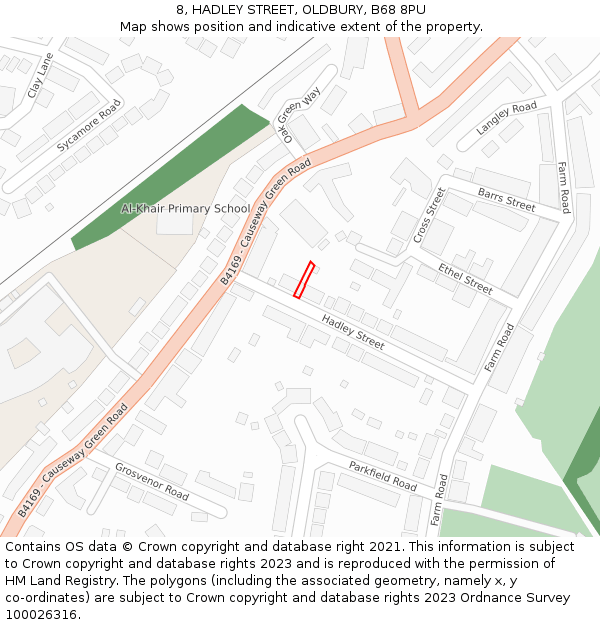8, HADLEY STREET, OLDBURY, B68 8PU: Location map and indicative extent of plot