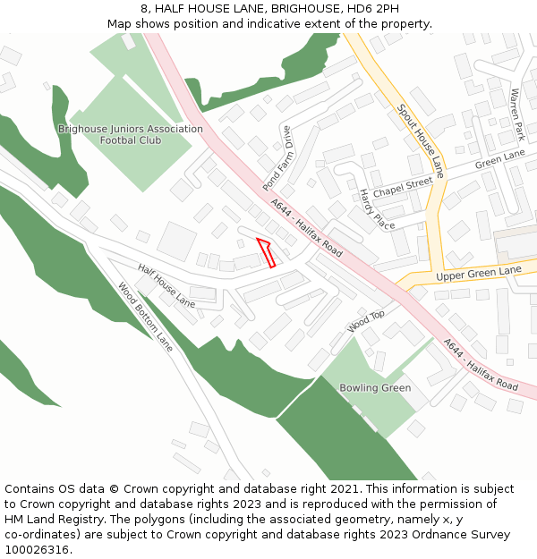 8, HALF HOUSE LANE, BRIGHOUSE, HD6 2PH: Location map and indicative extent of plot