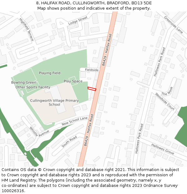 8, HALIFAX ROAD, CULLINGWORTH, BRADFORD, BD13 5DE: Location map and indicative extent of plot