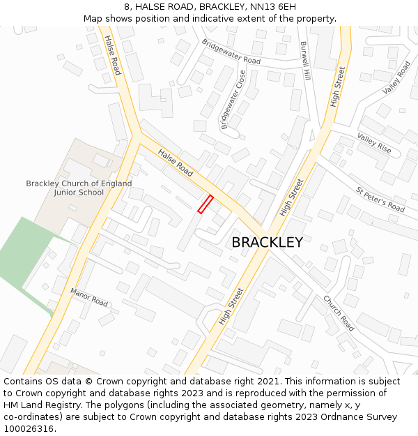 8, HALSE ROAD, BRACKLEY, NN13 6EH: Location map and indicative extent of plot