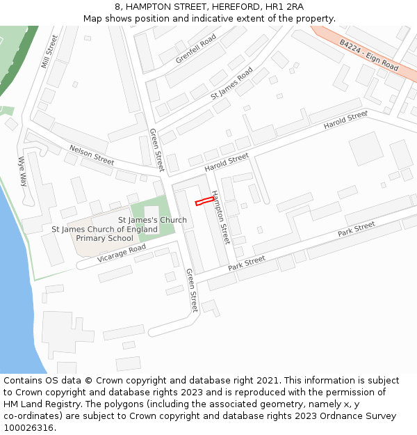 8, HAMPTON STREET, HEREFORD, HR1 2RA: Location map and indicative extent of plot