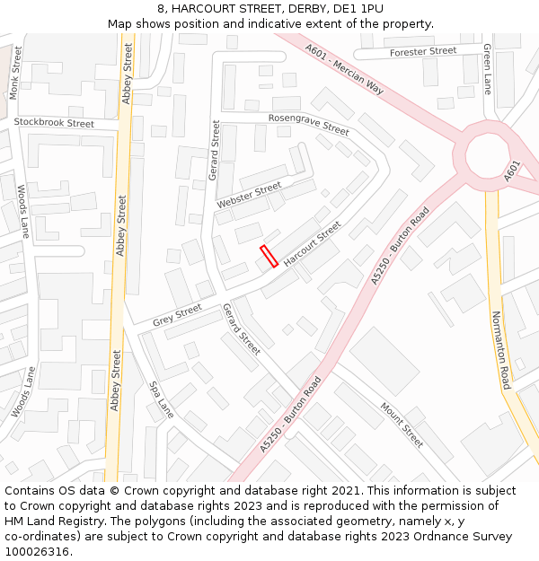 8, HARCOURT STREET, DERBY, DE1 1PU: Location map and indicative extent of plot