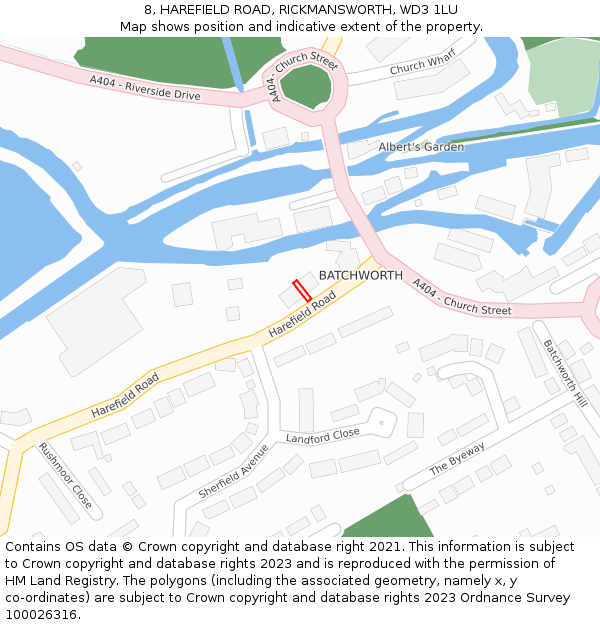 8, HAREFIELD ROAD, RICKMANSWORTH, WD3 1LU: Location map and indicative extent of plot