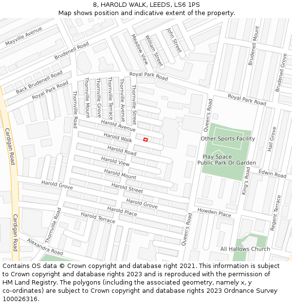 8, HAROLD WALK, LEEDS, LS6 1PS: Location map and indicative extent of plot