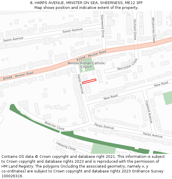 8, HARPS AVENUE, MINSTER ON SEA, SHEERNESS, ME12 3PF: Location map and indicative extent of plot