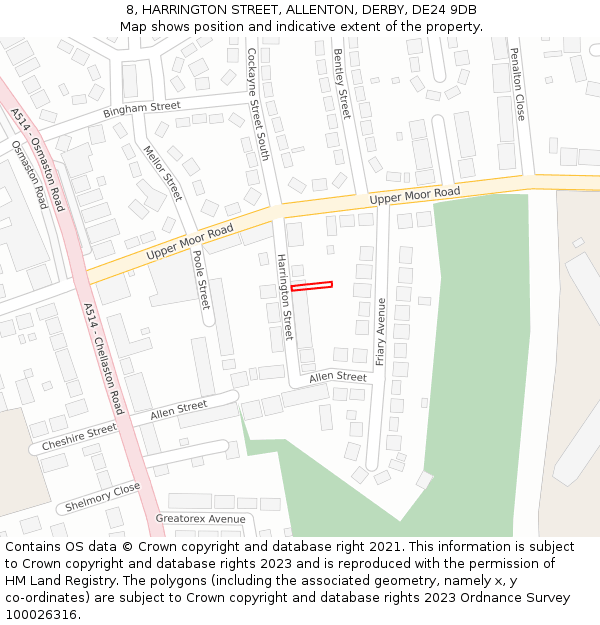 8, HARRINGTON STREET, ALLENTON, DERBY, DE24 9DB: Location map and indicative extent of plot