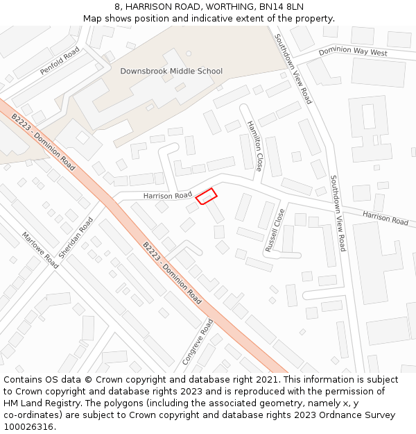 8, HARRISON ROAD, WORTHING, BN14 8LN: Location map and indicative extent of plot