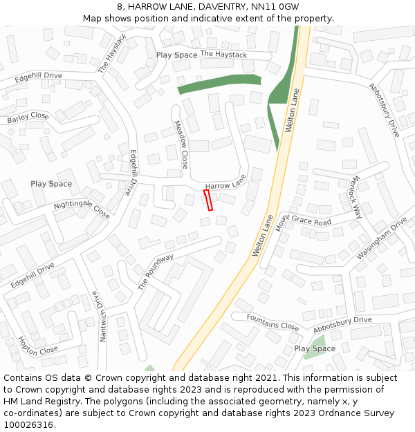 8, HARROW LANE, DAVENTRY, NN11 0GW: Location map and indicative extent of plot