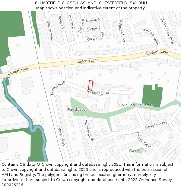 8, HARTFIELD CLOSE, HASLAND, CHESTERFIELD, S41 0NU: Location map and indicative extent of plot