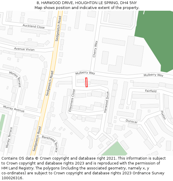 8, HARWOOD DRIVE, HOUGHTON LE SPRING, DH4 5NY: Location map and indicative extent of plot