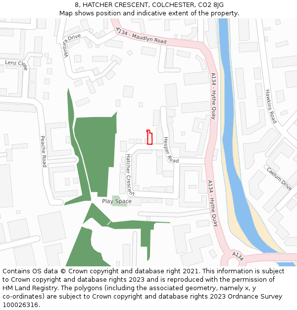 8, HATCHER CRESCENT, COLCHESTER, CO2 8JG: Location map and indicative extent of plot