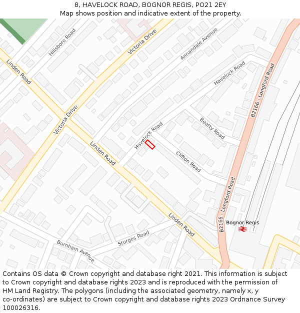 8, HAVELOCK ROAD, BOGNOR REGIS, PO21 2EY: Location map and indicative extent of plot
