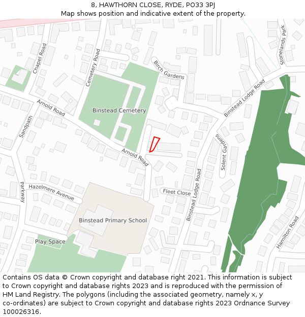 8, HAWTHORN CLOSE, RYDE, PO33 3PJ: Location map and indicative extent of plot