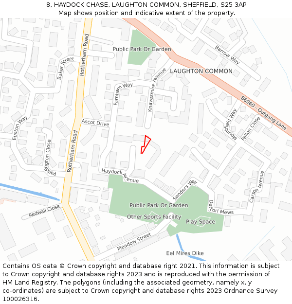 8, HAYDOCK CHASE, LAUGHTON COMMON, SHEFFIELD, S25 3AP: Location map and indicative extent of plot