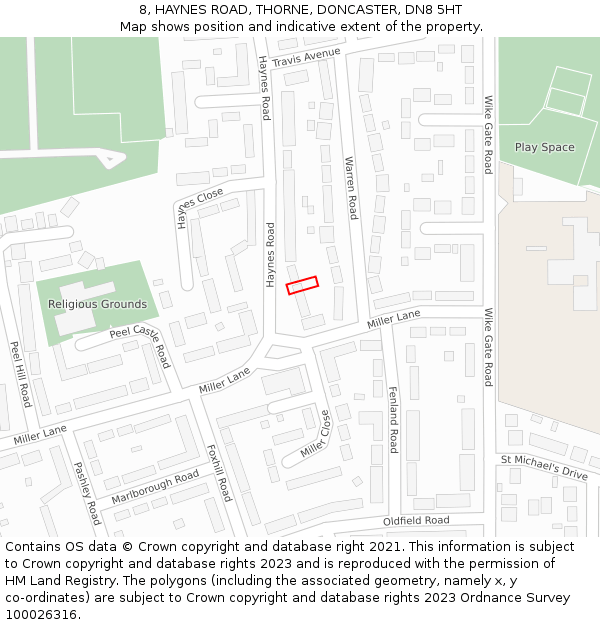 8, HAYNES ROAD, THORNE, DONCASTER, DN8 5HT: Location map and indicative extent of plot