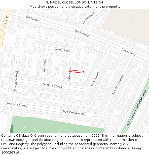 8, HAZEL CLOSE, LONDON, N13 5NJ: Location map and indicative extent of plot