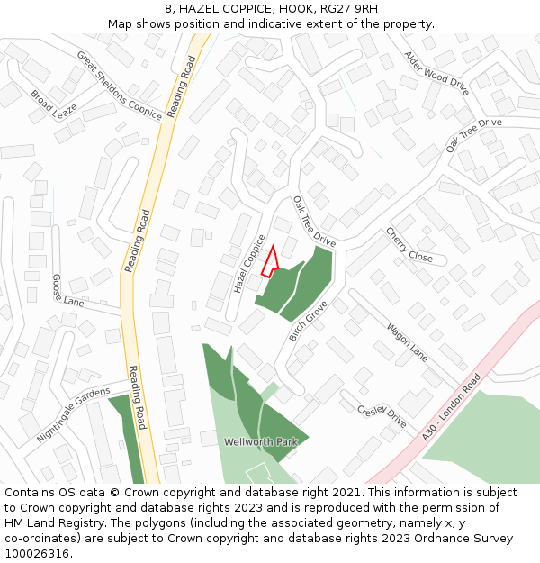 8, HAZEL COPPICE, HOOK, RG27 9RH: Location map and indicative extent of plot