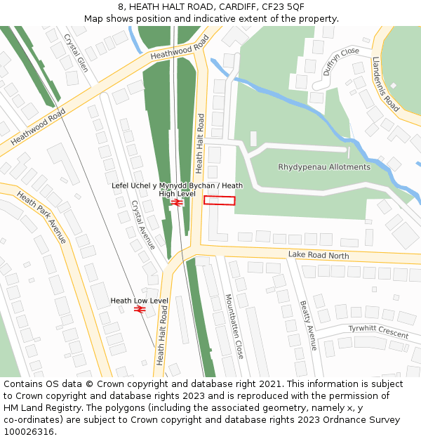 8, HEATH HALT ROAD, CARDIFF, CF23 5QF: Location map and indicative extent of plot