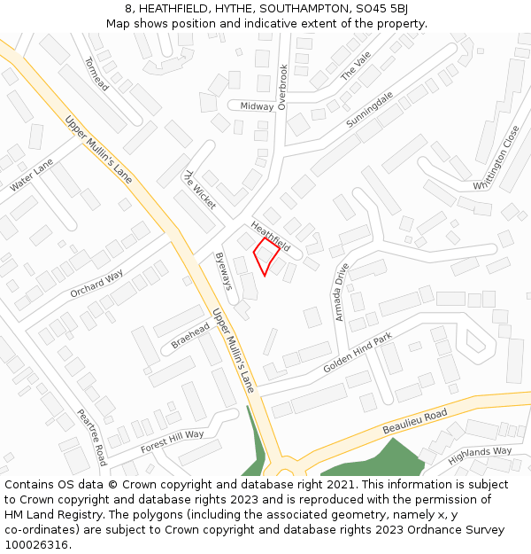 8, HEATHFIELD, HYTHE, SOUTHAMPTON, SO45 5BJ: Location map and indicative extent of plot